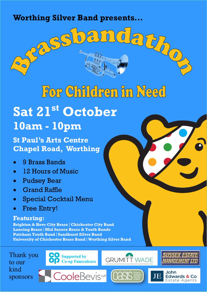 FREE Concert for Children in Need. Sat 21st Oct, 10am - 10pm in <a href="/stpaulsworthing/">St. Paul's Worthing</a> #WhatsonWorthing #livemusic #awesome