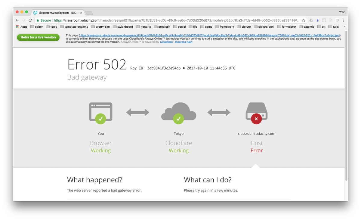 yokolet's tweet photo. @udacity Hi Udacity, I'm unable to go to my classroom. What's happening? https://t.co/Df8mw3p9yN