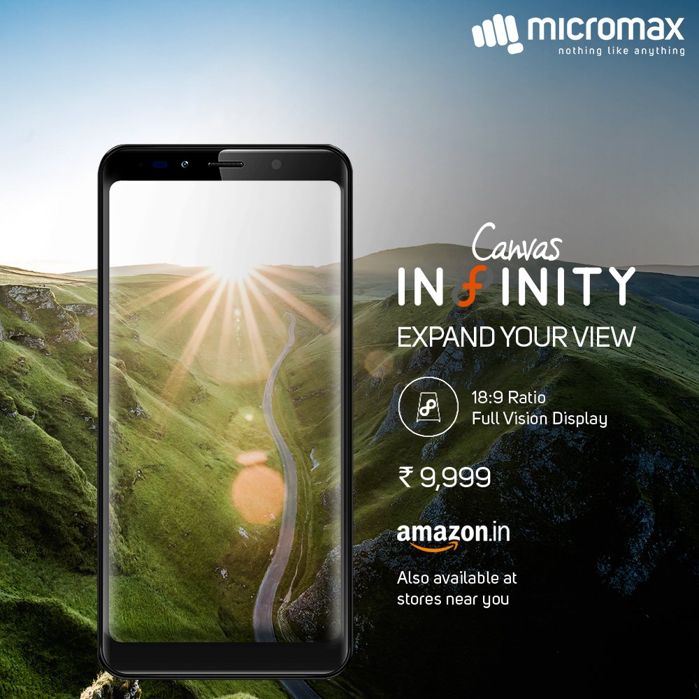 Micromax__India's tweet photo. 18:9 aspect ratio and #FullVisionDisplay; get more of what matters with the #CanvasInfinity.
Buy Now.
https://t.co/9jurCRtwQu https://t.co/sxrhAp5Mhh