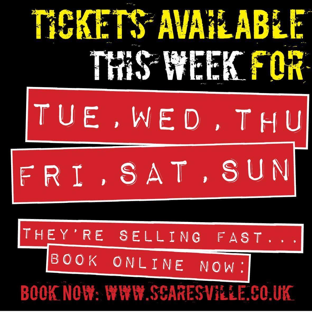 Scaresville's tweet photo. Still tickets left for tonight &amp; rest of this week but timeslots selling out and tickets going quickly... https://t.co/PwD2iYJvuC