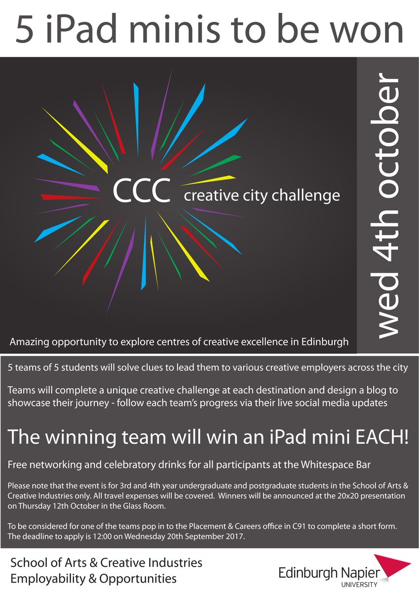 Hello <a href="/whitespacers/">Whitespace</a> <a href="/TayburnLtd/">Tayburn</a> @scottishbktrust <a href="/SCOmusic/">Scottish Chamber Orchestra</a> <a href="/Filmhouse/">Filmhouse</a> <a href="/NatGalleriesSco/">National Galleries of Scotland</a> - Team blogs live at - creativecitychallenge.com :)