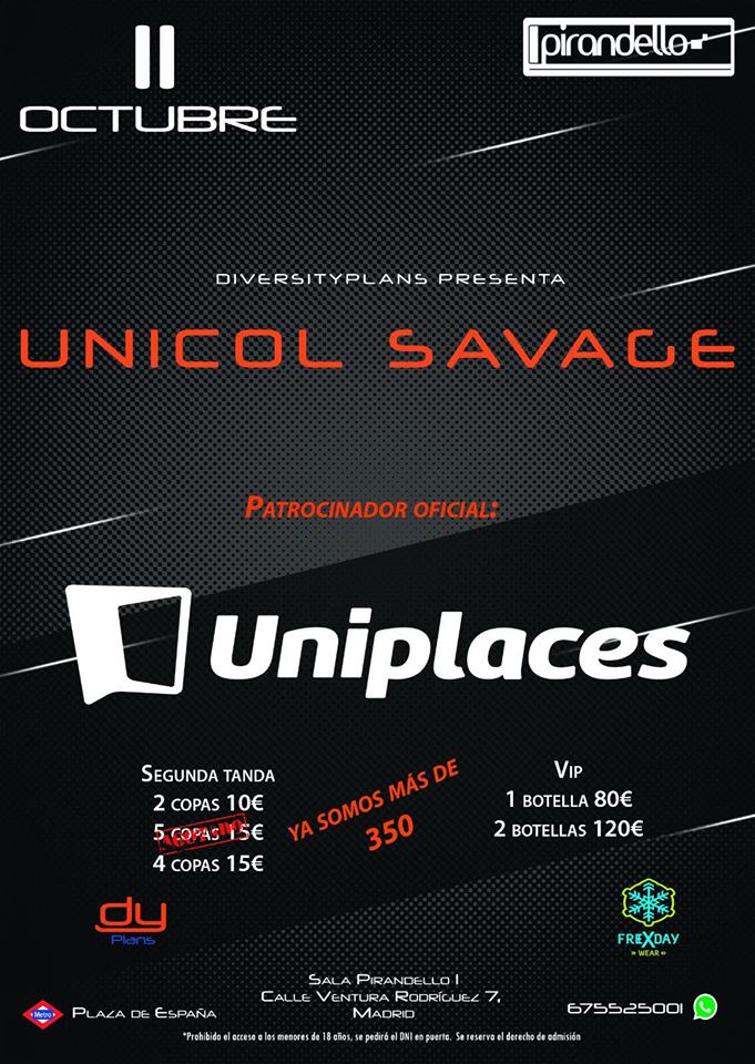 DiversityPlans's tweet photo. 11 de octubre en la sala Pirandello, y como patrocinadores de este evento #Uniplaces y #Unievento.."UNICOL SAVAGE".
#ballesteros #Miercoles https://t.co/2GGizGz2Gd