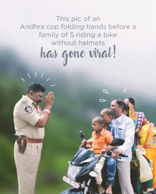 4brosocial's tweet photo. Photo of Andhra cop folding hands before family of 5 riding a bike #withouthelmets is hilarious. #AndhraCop #PhotoOfTheDay #andhrapradesh https://t.co/nCJ4Y3H5Le