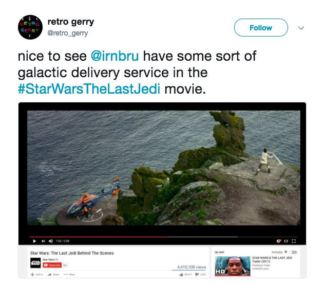 irnbru's tweet photo. Ever wondered how Jedis get their Force? 🤔
#TheLastJedi https://t.co/gfLFcZlPim