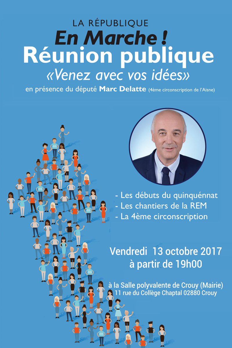 Vendredi 13 octobre 2017 à partir de 19h, Reunion publique avec le député Marc Delatte, venez nombreux.