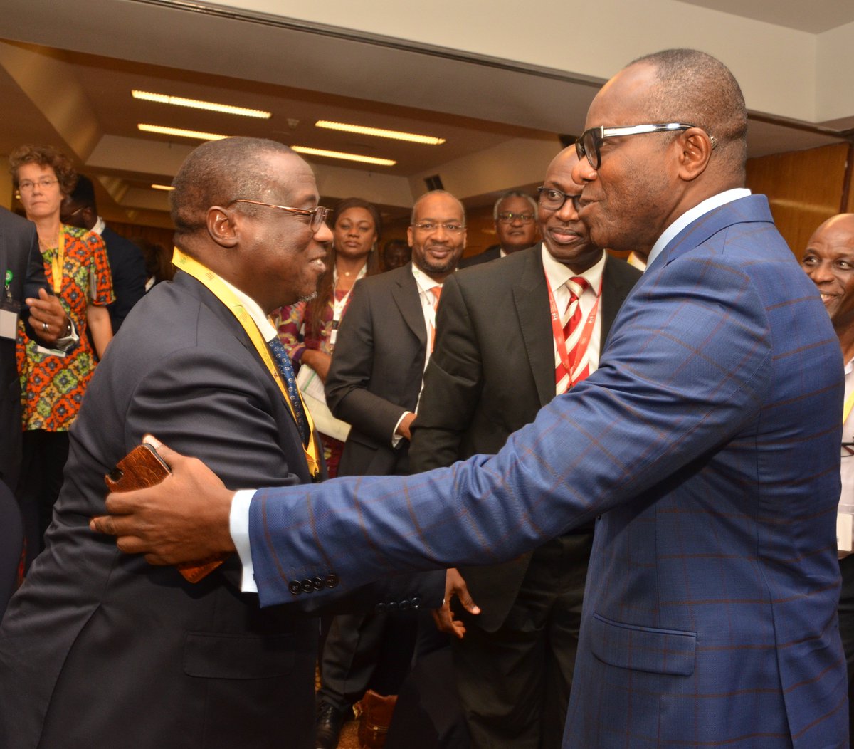Despite ongoing feud between them, Baru was seen hugging Petroleum Minister of State, Ibe Kachikwu at economic summit in Abuja on Tuesday morning.