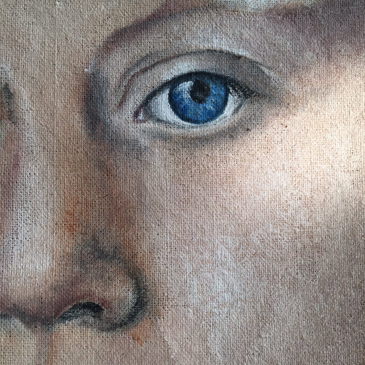 Started a new portrait on fabric #wip #mixedmedia #portrait #portret #fabric #textielverf #textilepaint