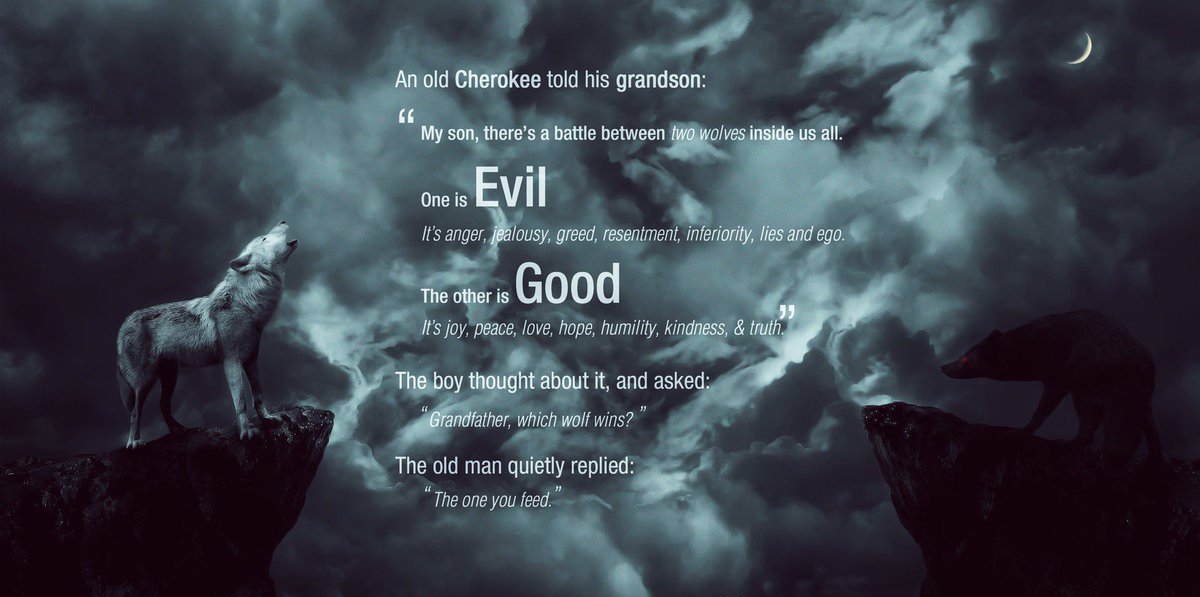 YinYang_man's tweet photo. #TuesdayThoughts - Choices.......We will always have them! The story of the Two Wolves - YOU choose which one to feed! #CherokeeWisdom https://t.co/Jw0obs5Iez