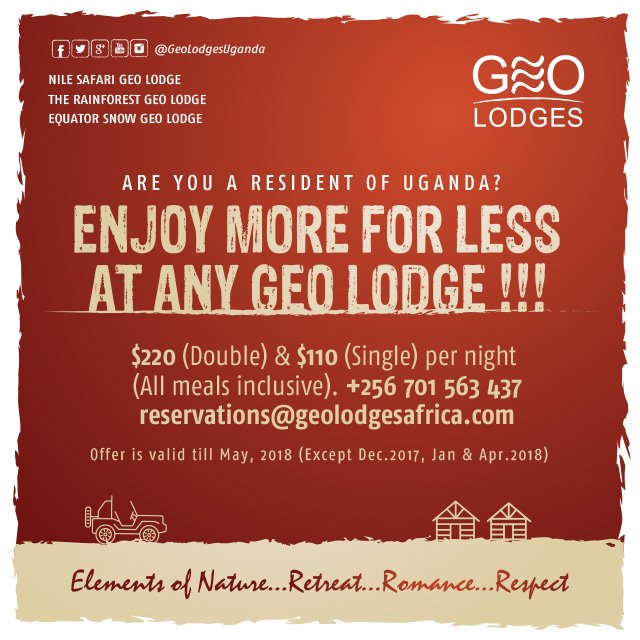 For your perfect getaway! Do not miss out <a href="/TouroperatorsUG/">AUTO #TourismUganda</a> #Uganda <a href="/whthome/">Dr. Wolfgang H Thome</a> <a href="/UrbanTVUganda/">Urban Television</a> <a href="/ntvuganda/">NTV UGANDA</a> <a href="/CharlieBeau/">Charlotte NAGAWA 🐒 Beauvoisin</a> #GeoLodgesUg
