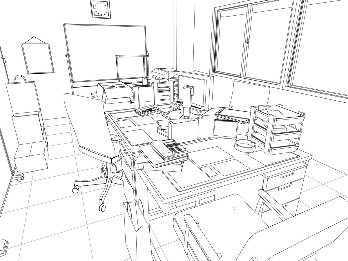 くろぺんさん در توییتر 今まで作った背景3dです 小物から武器や事務所など 正直ノートパソコンが一番時間かかりました 絵描きさんと繋がりたい