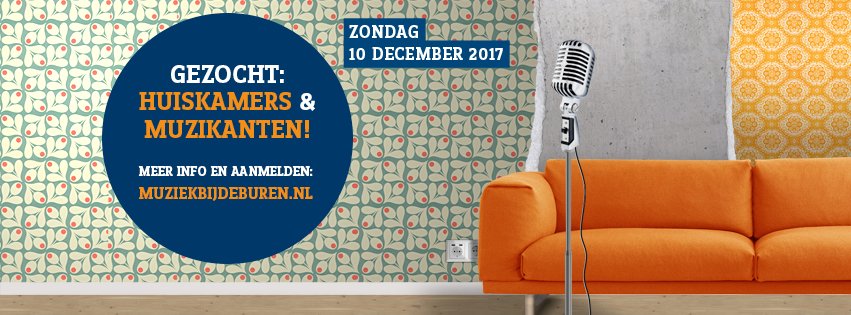 Nog drie dagen om je aan te melden voor Muziek bij de Buren! We zijn vooral nog op zoek naar huiskamers, aanmelden: deventer.muziekbijdeburen.nl
