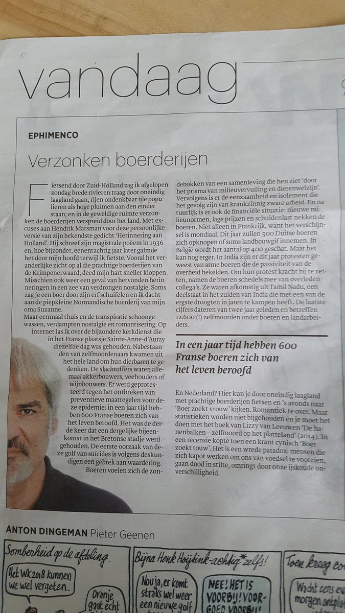 Bewustwording. Lees. Wie zorgt voor ons dagelijks voedsel en waarom zelfmoord onder boeren zo hoog is.