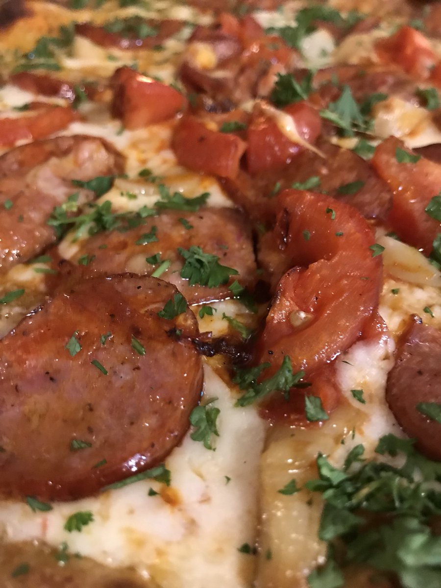 RustyGrape's tweet photo. Meet NOLA Andouille sausage blackened oven fired tomatoes 🍅Red Devil Hot Sauce #pizzalove #rustygrape #ClarkWA https://t.co/M2umAxqAbc