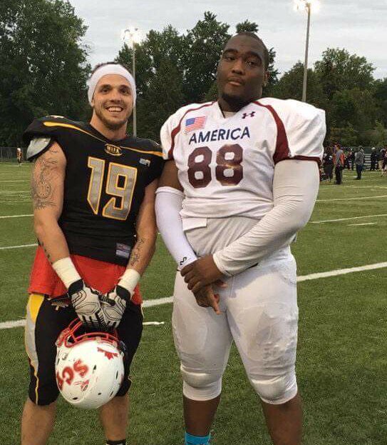 TeamAmericaFB's tweet photo. Team America DL Shakore Philip @GLOBEBOWL for signing w/ the NAL's @SteelhawksLV #GlobeBowl Steelhawks @CoachLoLoc Coached him in Toronto https://t.co/4BBo10QMRb