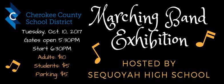 RiverRidgeBands's tweet photo. Come see all your favorite Cherokee County HS Bands perform @ the Cherokee County Marching Band exhibition tomorrow 10/10 at Sequoyah HS https://t.co/tm9Arxq0Ov