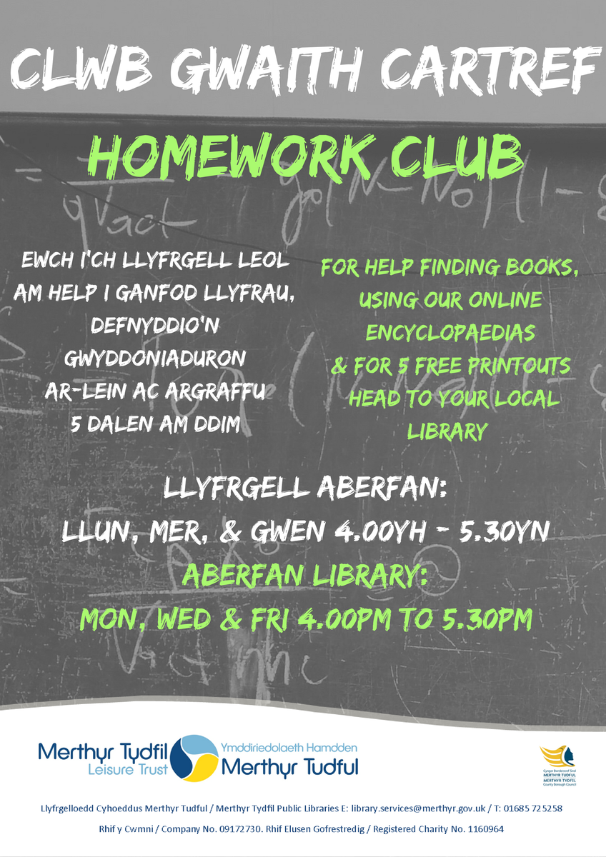 merthyrlibrary's tweet photo. Did you there is a homework club every Monday, Wednesday & Friday in Aberfan Library?! #AberfanLibrary #HomeworkClub https://t.co/60PLsvyMS3