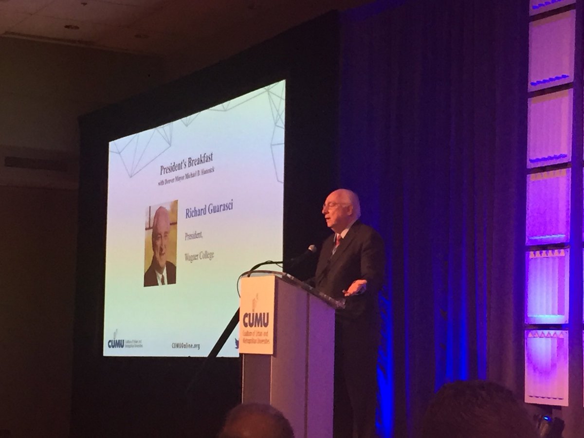 JimHinterlong's tweet photo. “The work we do in urban-metropolitan universities today is not a choice, it is an imperative.” R. Guarasci #CUMU2017 @WagnerCollege https://t.co/6foiN8AY5t
