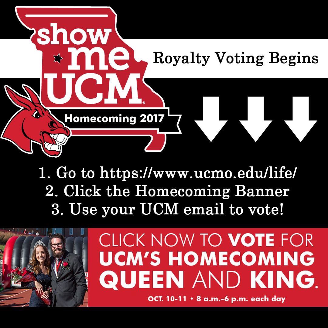 UCMHomecoming's tweet photo. Follow the link to vote for #UCMHoCo2017 Royalty!   #ShowMeUCM

https://t.co/PQdsrantkK https://t.co/zpm5YD4Dnw