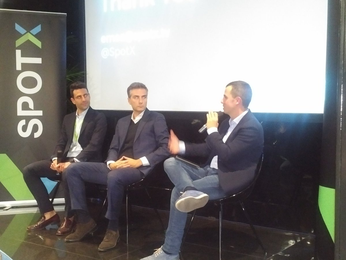 SpotX's tweet image. Final panel of the day in Milan: Fabio Zoboli talks to @LukeDaher from Spotify &amp;amp; #programmatic expert @rguggiola