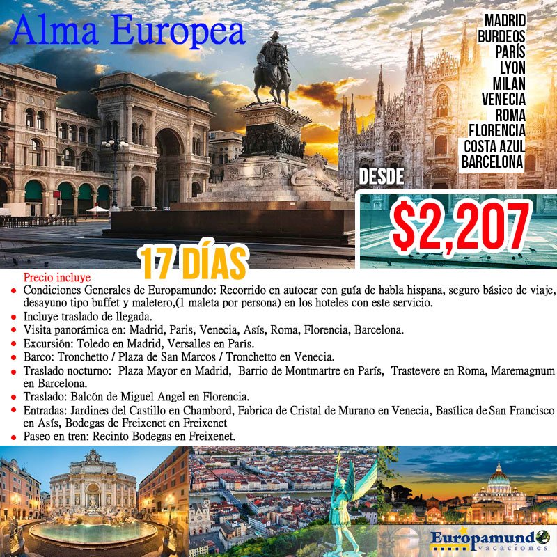 pjrtravel's tweet photo. Saca tu Alma Europea y descubre las maravillas de este continente, desde $2.207. #agenciasdeviaje #turismo #todoinlcuido #vacaciones #trip https://t.co/46b6GLy3gc