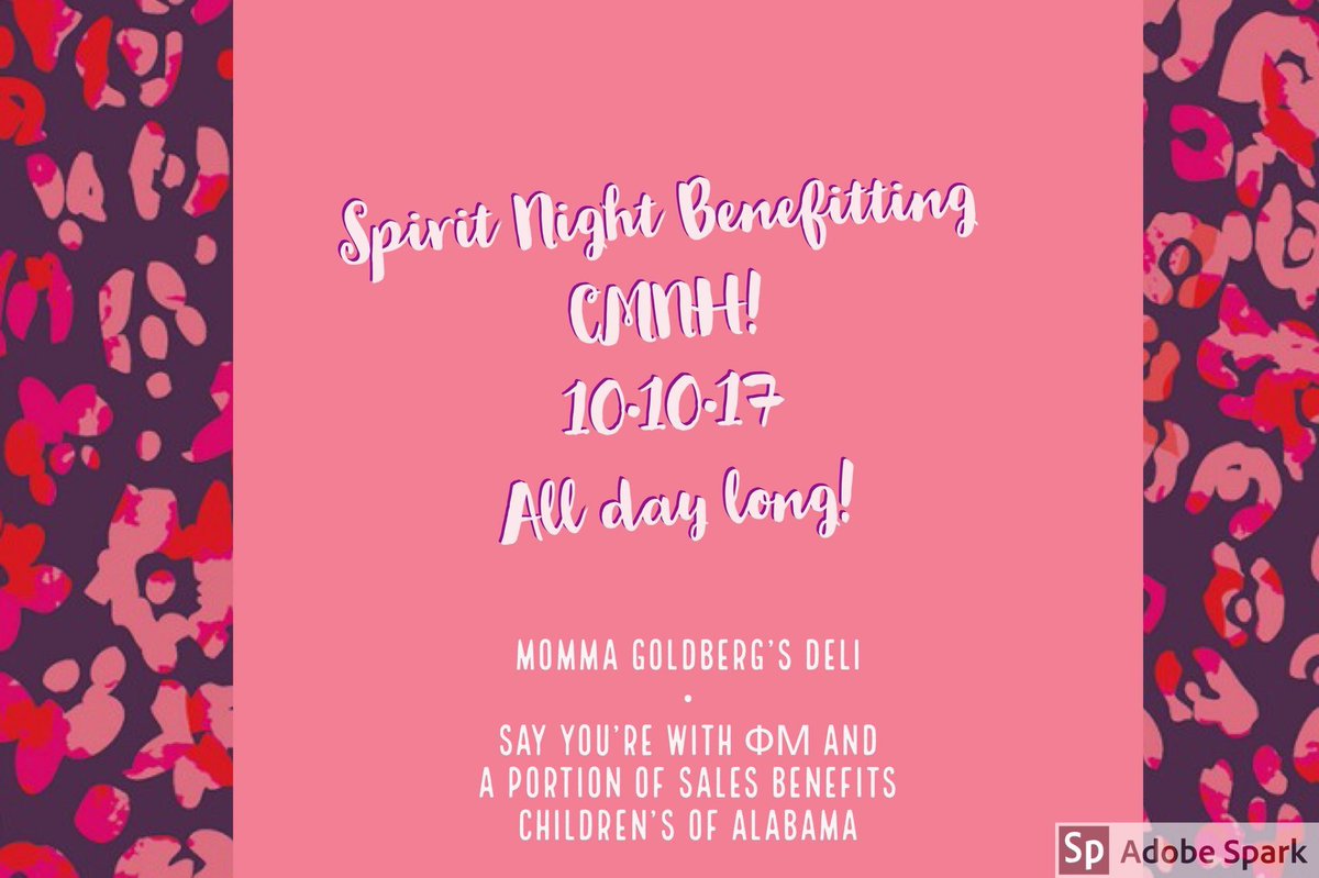 Stop by Momma G’s TODAY to support our philanthropy, CMNH!!! Don’t forget to say you’re with Phi Mu ❤️💛 #FTK