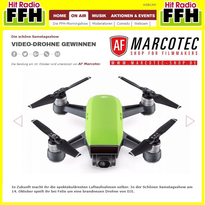 af_marcotec's tweet photo. Gewinne mit @af_marcotec und @FFHde einen #DJISpark in der Schönen Samstagsschow 14.10.2017 mit @felixmoese #radioffh #marcotec #dji https://t.co/lk6K2pC2g1