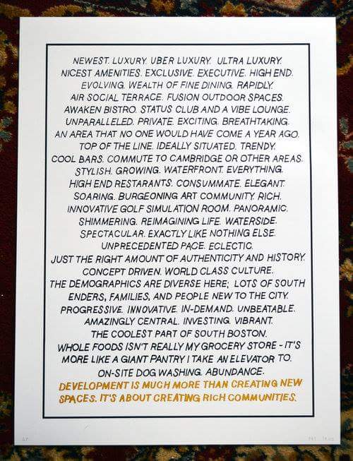 As part of Luxury Waters <a href="/galleryopen/">OPEN</a>, Pat Falco has created ltd ed. posters to benefit the boston tenants coalition illfalco.com/posters/