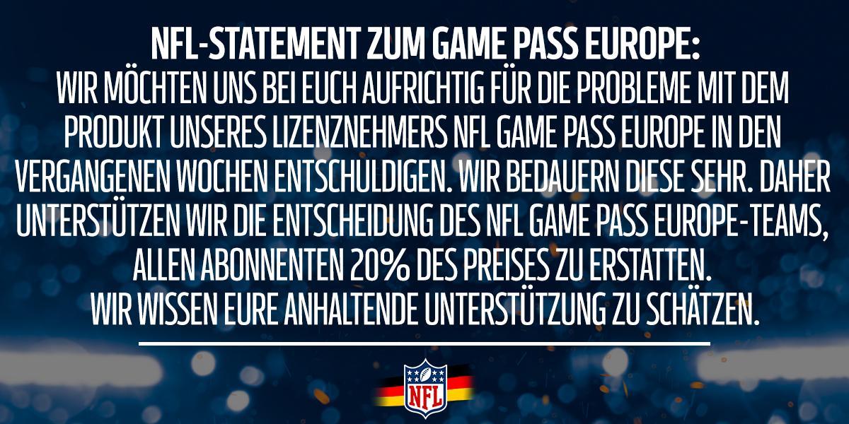 NFL Deutschland on X: 'NFL-Statement zum Game Pass Europe: Für  Informationen zum Prozess der Rückerstattung schaut bitte auf   vorbei.  / X