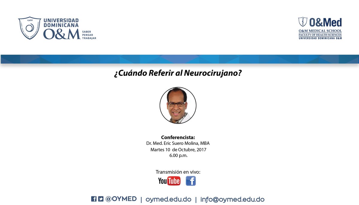 Hoy a las 6:00 de la tarde, en #OyMed, se hablará de cuando referir a un neurocirujano.
