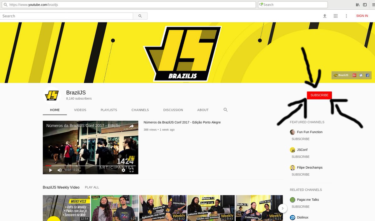 braziljs's tweet photo. Quer ficar por dentro de tudo que tá rolando no mundo Web? Se inscreva no canal da BrazilJS no YouTube 🤓🙃 https://t.co/KWevoBD0at https://t.co/L5lLLAM6Ly