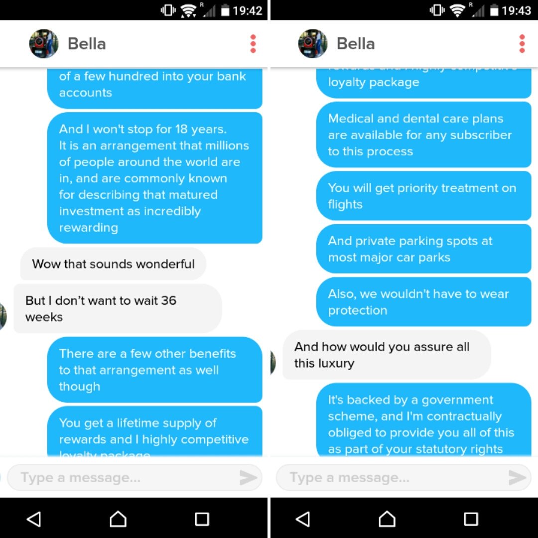 TheTinderGuide's tweet photo. #TinderTopTip if you ever match with a prostitute, don't just give up. Everything is negotiable 😂 😂 https://t.co/1Ac4DIgQW1
