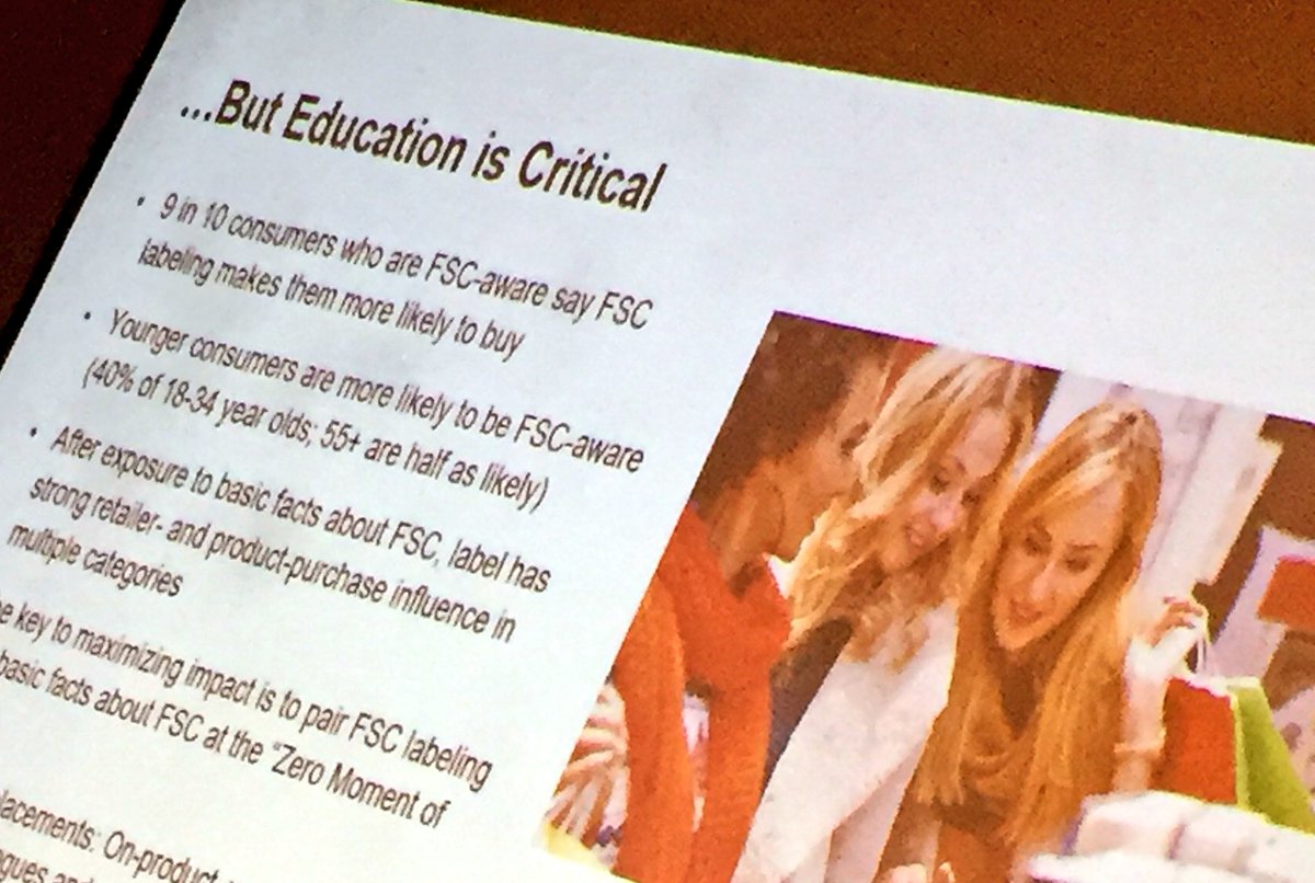 IdaRehnstroem's tweet photo. Chris McLaren: 9 in 10 FSC-aware US consumers say FSC label makes them more likely to buy. This is why education is critical #fscga2017 https://t.co/tO5lq5ifNu