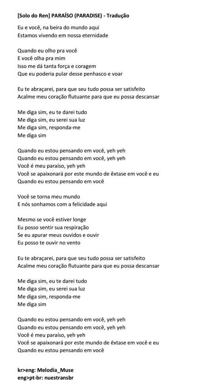 NU'EST Trans BR on X: [#LETRA] Tradução da letra de PARADISE (solo do Ren)   / X