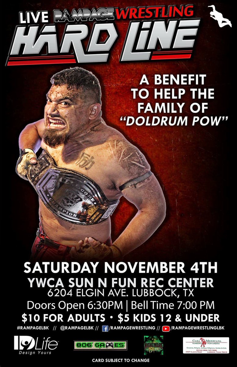 RampageLBK's tweet photo. Nov 4th’s Hardline will now be a benifet for the family of Doldrum POW #Doldrums #RampageLBK https://t.co/5GTNoBFxgP