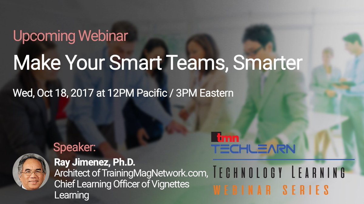 RayJimenez's tweet photo. Mark your calendars on October 18 for 1 hour of fun #learning on "Make Your Smart #Teams Smarter".https://t.co/QB17OICt2E #RayJimenez https://t.co/PNxxPCSbPb