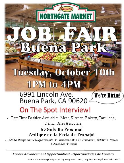 NGMCareers's tweet photo. See you today at @NorthgateGlzMrk in Buena Park! #NowHiring #PartTime #JobFair #BuenaPark https://t.co/XQ8jQfDNZT