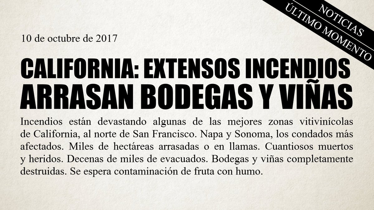 Extensos incendios están arrasando bodegas y viñas en California. Napa y Sonoma muy afectadas. 😨 Más información en PaxVinifera.com