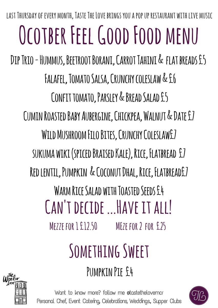 💥menu alert💥 October #feelgoodfood is the last until 2018 #plantbased #music #food #party <a href="/WonderInnNorth/">The Wonder Inn</a>  ✨🌈💦