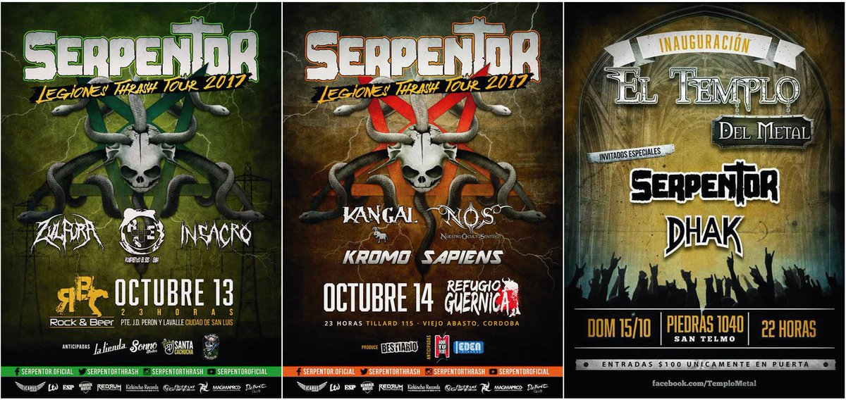 Este finde, por partida TRIPLE!!! 
Vie 13 ROCK &amp; BEER (San Luis) 
Sáb 14 Refugio Guernica (Cordoba) 
Dom 15 El templo del metal (San Telmo)