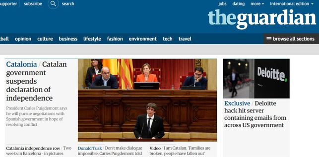 eldiarioes's tweet photo. La prensa internacional subraya el frenazo de Puigdemont a la independencia https://t.co/caBAm2oDs9 https://t.co/IkRNOCBPtz