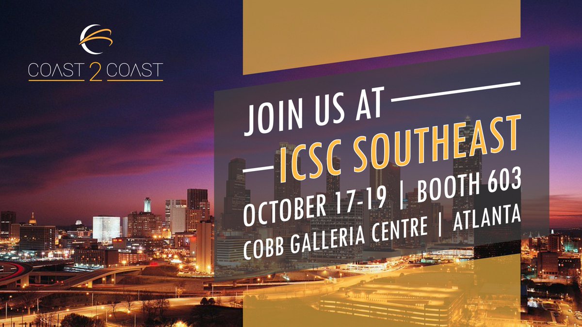 C2CSurveys's tweet photo. Meet Coast 2 Coast’s #retail experts at @ICSC Southeast Conference &amp; Deal Making, Booth 603, in Atlanta, Oct. 17-19. #ICSC #ICSCSoutheast https://t.co/59ur1wFBo3
