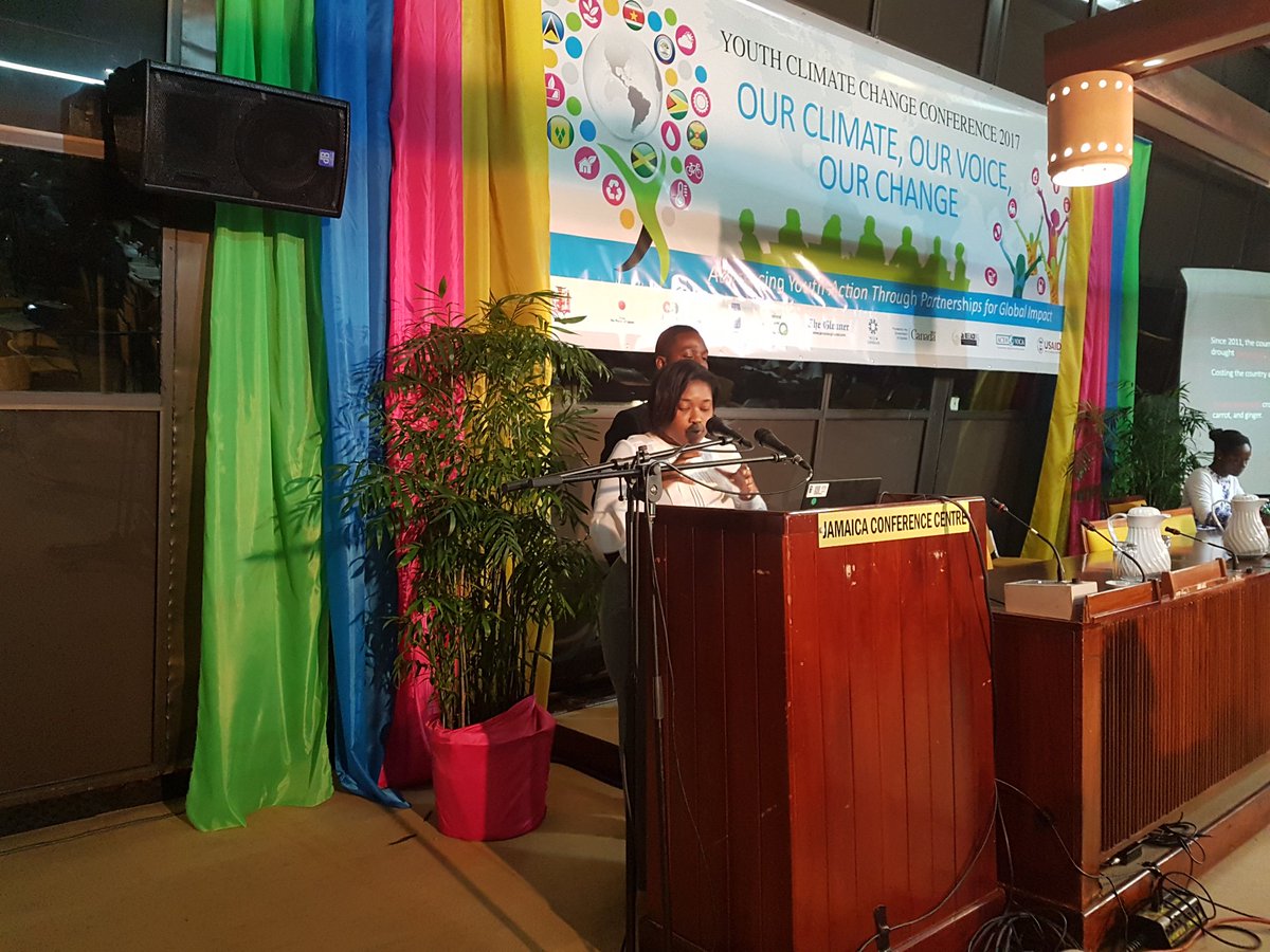 LynnSwaby's tweet photo. Jamaican youth delegation presenting their country report. #YCCC2017 #OurClimate #OurVoice #OurChange https://t.co/mOfd3w0SKy