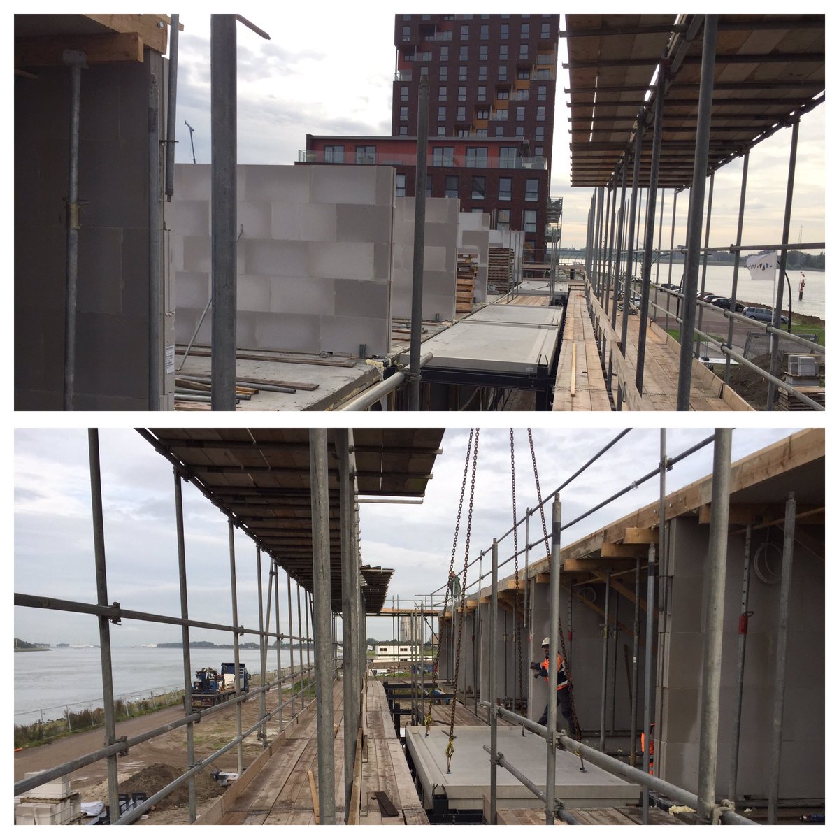 Vandaag de eerste prefab balkon platen gemonteerd! (boulevard woningen)
Het Balkon Maassluis.  #Waal