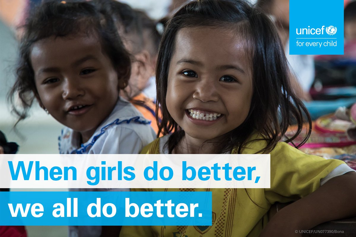 UNICEF's tweet image. 11 Oct is #DayoftheGirl! Investing in girls helps them build better lives &amp;amp; create a more peaceful &amp;amp; prosperous 🌎 for ALL. RT if you agree.