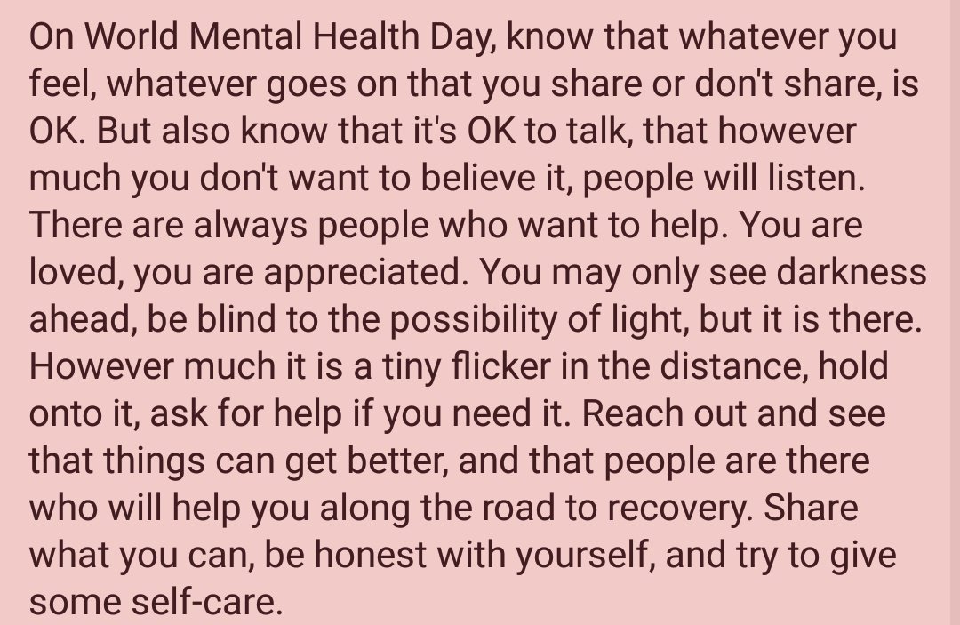 Talk_Out's tweet image. Too long for Twitter so here's screenshot. Try to look after yourselves. Not just today, but every day. #WorldMentalHealthDay  #Itsoktotalk