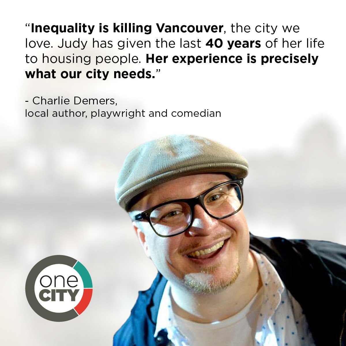 OneCityVan's tweet photo. We share Charlie Demers' love for #YVR. Vote today @ CityHall to elect some courage to Council. Solutions to save our city! #vanpoli https://t.co/SKjEsTwJdA