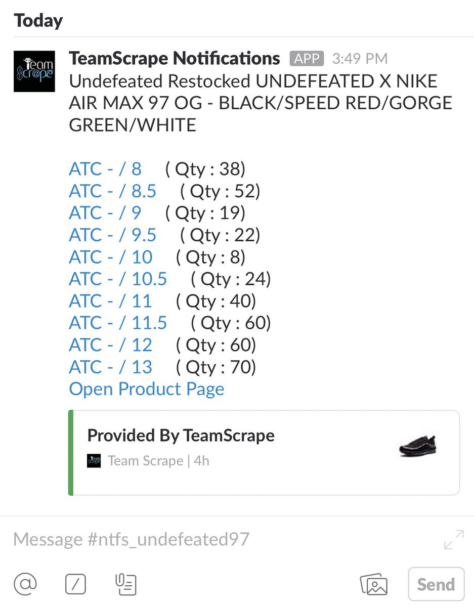TeamScrape's tweet image. #TeamScrape eating restocks. Notice the filtered release-specific slack channel. #BestScraperInTheGame #RestockMonitor