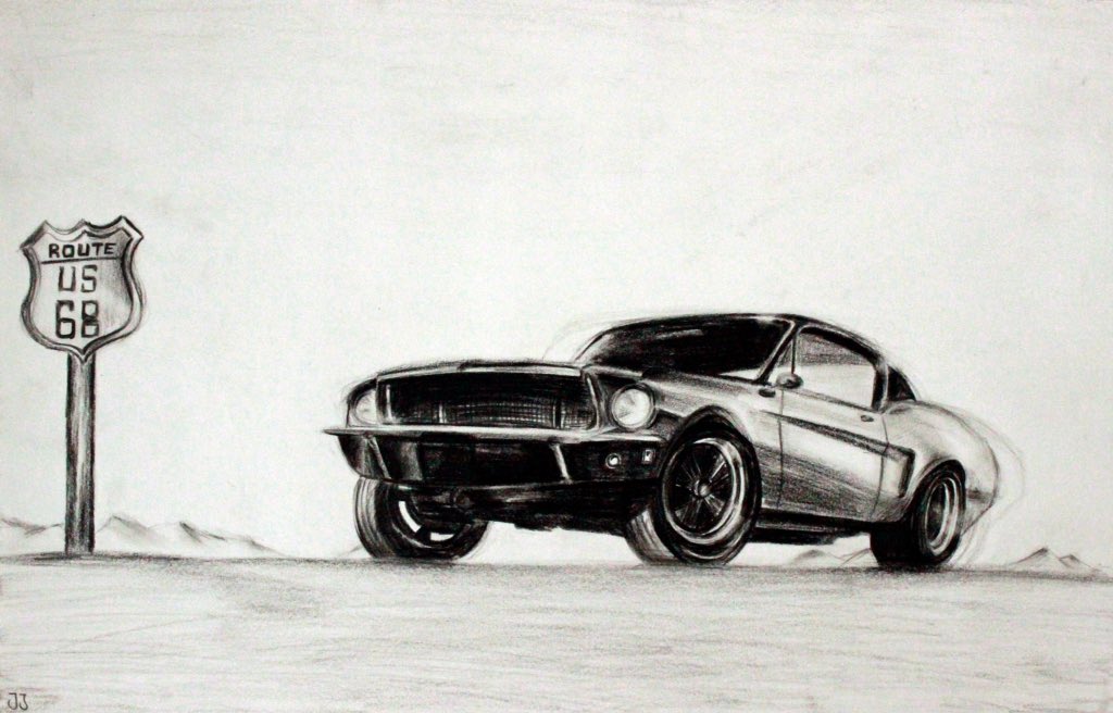 Classic Car Art - 1968 Ford Mustang GT Pencil Sketch - Rusty Look Metal  Sign 2 | eBay