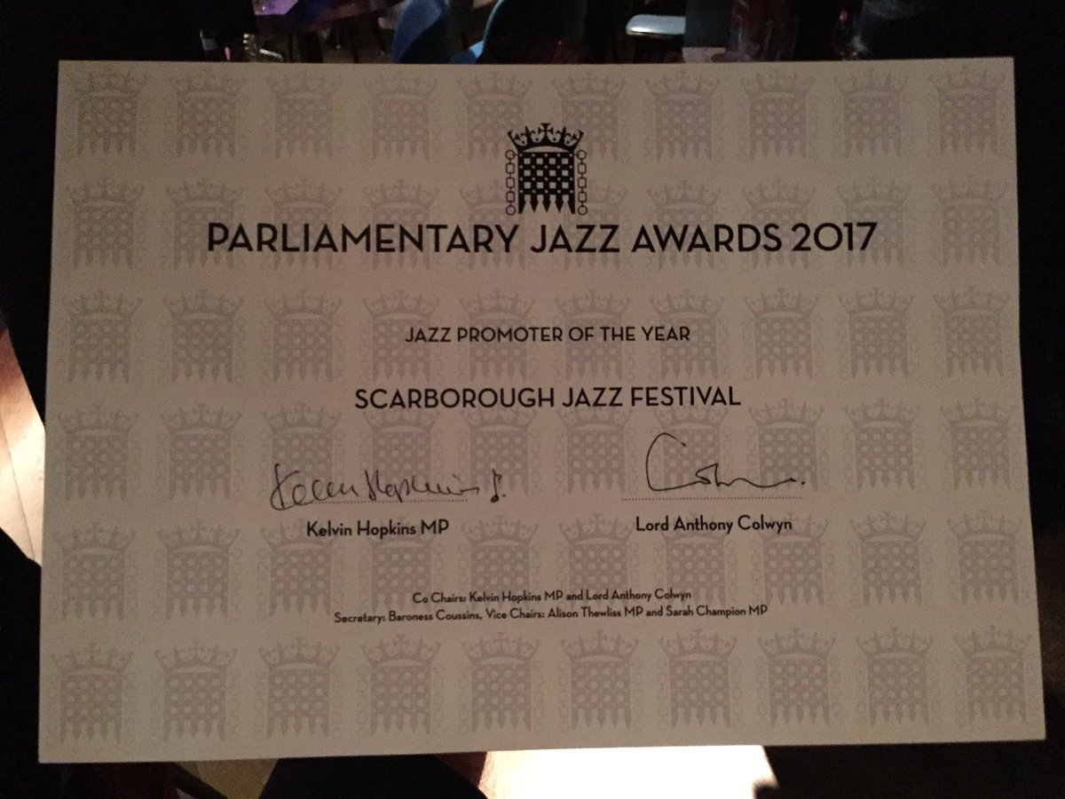 scarboroughjazz's tweet image. We are delighted to have won 'Jazz Promoter/Venue' of the year at this evening's Parliamentary Jazz awards!