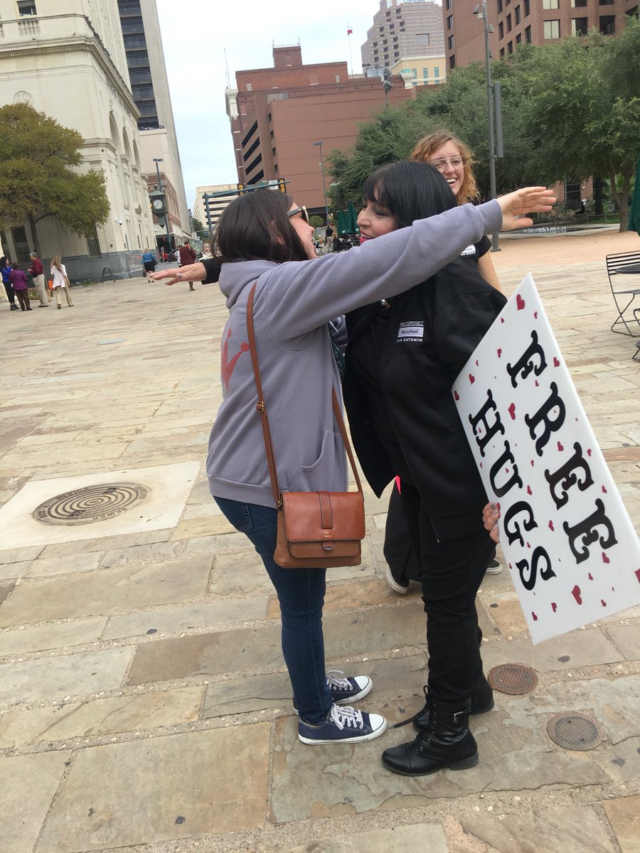 SANANTONIOPMTS's tweet photo. Free hugs today downtown spreading love &amp; happiness! #Beniceorelseteam https://t.co/pDfV22Q3g2